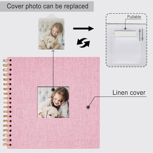 10 x 10 Inch Scrapbook Photo Album, Hardcover Kraft White Pages Arch Window Photo, Memory Book Linen Cover for Photos, Scrapbook Albums for Travel, Wedding Anniversary Christmas Baby 40 Pages, Pink - Image 5