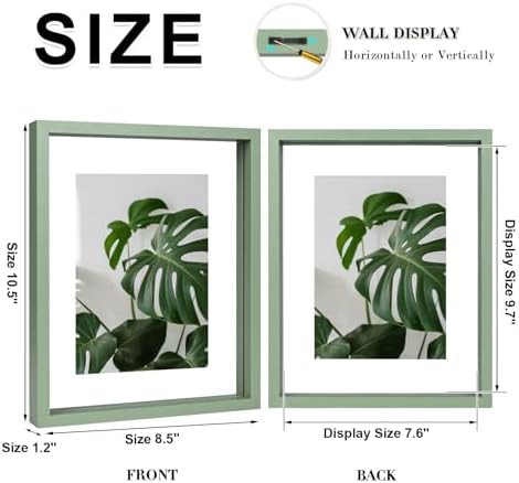 Egofine 8x10 Floating Frames Set of 2, Double Plexiglass Picture Frame, Made of Solid Wood Display Any Size Photo up to 8x10, Wall Mount or Tabletop Standing, Green - Image 2
