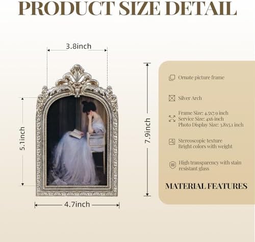 Cuspin 4x6 Silver Arch Picture Frame Vintage Ornate Resin Frame - Image 5