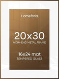 Homeforia 20x30 Bronze Picture Frame, High-End Metal, 16x24 Mat, Glass by Homeforia