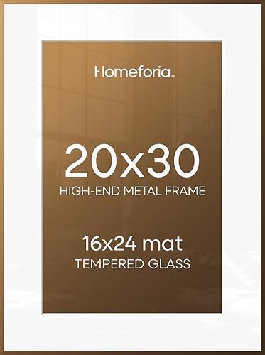 Homeforia 20x30 Bronze Picture Frame, High-End Metal, 16x24 Mat, Glass by Homeforia