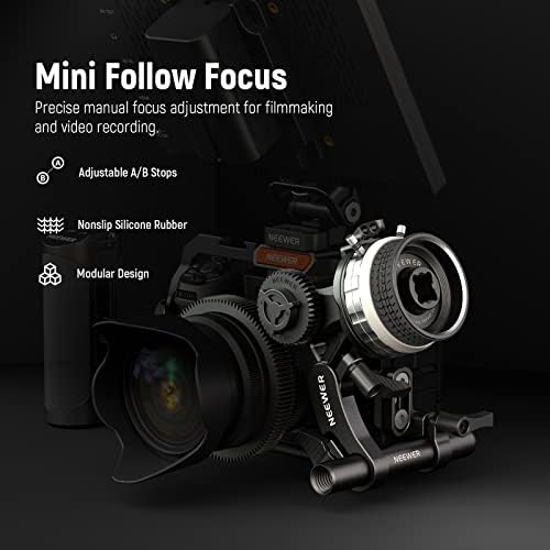 NEEWER Mini Follow Focus with A/B Stops, Lens Gear Ring, 15mm Rod & Rod Clamp for Cinema Camera, DSLR/Mirrorless Camera, Compatible with Lens Diameter Up to 114mm, PG001 (Silver) - Image 2