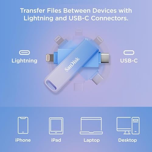 SANDISK 256GB Creator Phone Drive - for iPhone, iPad, Laptop & Mac - Includes USB Type-C and Lightning Connectors - Automatic Backup, 3 Months of Adobe Lightroom Included - SDIXD0N-256G-GN6TP - Image 4