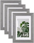 Egofine 4x6 Picture Frames Set of 4, Made of Solid Wood Covered by Plexiglass 3x4.5 and 3.5x5 with Mat or 4x6 without Mat, for Table Top Display and Wall Mounting Photo Frame, Light Grey by Egofine