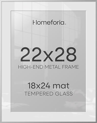 Homeforia 22x28 Silver Poster Frame, High-End Metal, 18x24 Mat, Glass by Homeforia