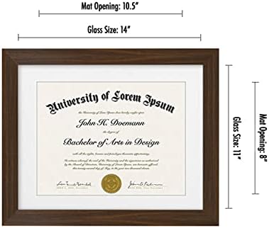 Americanflat 11x14 Diploma Frame with Shatter-Resistant Glass - Use as 8.5x11 Frame with Mat or Display 11x14 Documents Without Mat - Certificate Frames with Engineered Wood for Wall - Walnut - Image 2