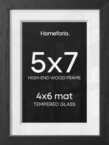 Homeforia 5x7 Black Oak Picture Frame, High-End Wood, 4x6 Mat, Glass by Homeforia