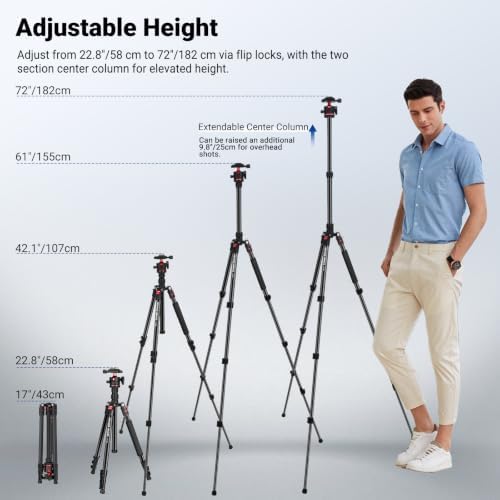 NEEWER Basics 72" / 182 cm Travel Tripod Monopod for Camera, Compact Lightweight Portable Video Recording Stand, Arca Type Ball Head, Cell Phone Holder Compatible with iPhone, Max Load 13.2 lb, TP14B - Image 3