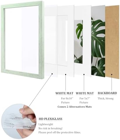 Egofine 11x14 Picture Frames Set of 4, Made of Solid Wood Covered by Plexiglass 5x7 and 8x10 with Mat or 11x14 without Mat, for Table Top Display and Wall Mounting Photo Frame Rustic Green - Image 4