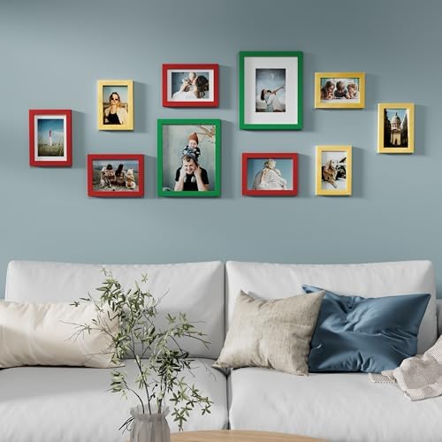 Vittanly 10 Pack Gallery Wall Frame Set, Green, Red, Gold - Image 4