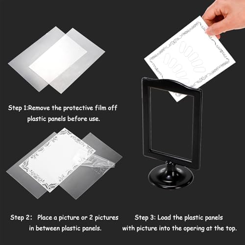 Lawei 10 Pack Double Sided Standing Picture Frames, 4x6 Inch Plastic Pedestal Photo Frame Bulk, Two Sided Vertical Picture Holder with Inserts & Base, Black Display Frame for Wedding Table Number Menu - Image 4