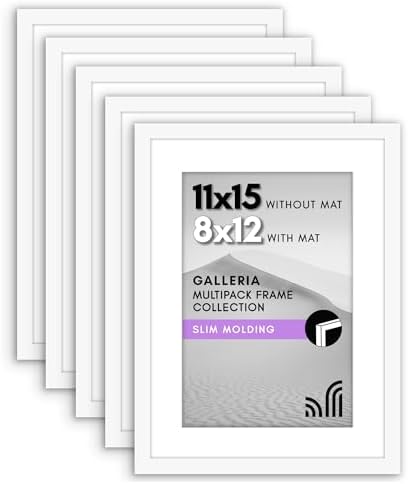 Americanflat 11x15 Picture Frame 5-Pack - Matted to 8x12 - White by Americanflat