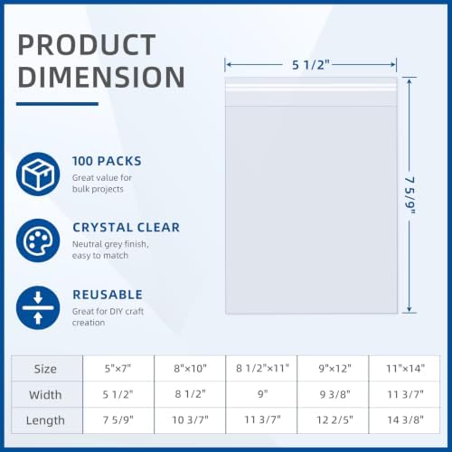 Falling in Art 100 Pack Acid Free Crystal Clear Sleeves Bags for 5x7 - Image 2