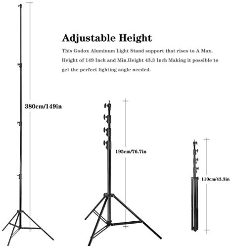 Godox 149 Inches Heavy Duty Aluminum Photography Light Tripod Stand for Aputure Ls60W 300D II Godox SL-60W SL-150II FV150 FV200 AD300PRO AD400PRO Studio Photography Lighting - Image 3