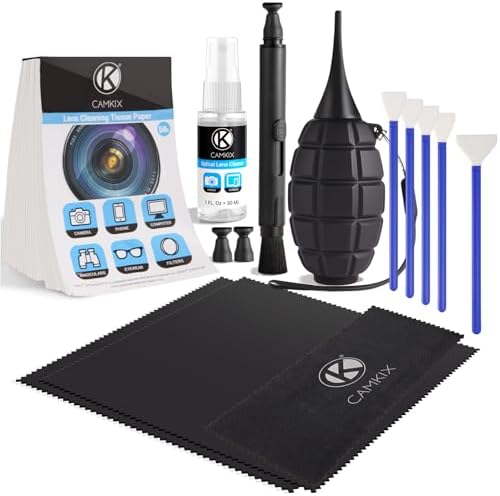 Camkix 14-in-1 Camera Lens Cleaning Kit - Includes Advanced Large Silicone Air Blower, 2in1 Lens Cleaning Pen, Dry Swabs, Cleaning Paper, 30 ML Optical Lens Spray for Mirrorless Cameras, APS-C, DSLR by CamKix