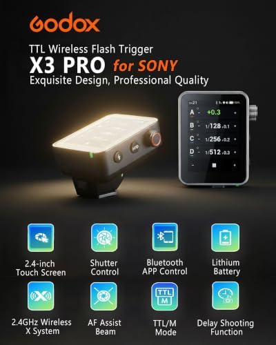 GODOX X3 PRO S with Screen Protector X3PRO S TTL Wireless Flash Trigger for Sony with Bluetooth Integration & APP Control Touch Screen 2.4GHz Wireless X System Pro Shooting Modes Shutter Control - Image 2