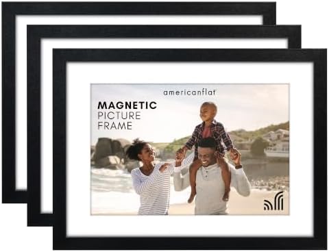 Americanflat 5x7 Magnetic Picture Frames for Refrigirator - Set of 3 - Acrylic Panels with Back Magnet - Use as 4x6 Frame with Mat or 5x7 Photo Without Mat - Magnetic Frames for Locker Decor - Black by Americanflat