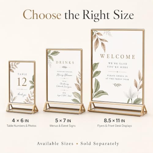 8 Pack Acrylic Sign Holder 8.5x11 Gold Frames, Wedding Table Number Holders Double Sided Vertical Clear Display Stand, Picture Holders for Tables, Menus, Flyers, Party and Office Decor - Image 2