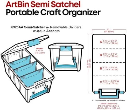 ArtBin Semi Satchel Craft Organizer with 3 Dividers, Aqua Accents - Image 3