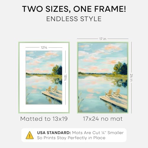 Homeforia 17x24 Green Picture Frame, High-End Metal, 13x19 Mat, Glass - Image 2
