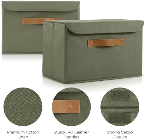 Decorative Linen Storage Boxes with Lids - Large Set of 2 Organizer Bins - Image 4