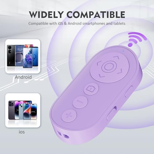 Wireless Camera Remote Control with Zoom in/Out for Android & iPhone,Versatile Shutter with Front/Rear Camera Switch,Vlogging Accessories Remote for TikTok Video & Photo,Purple - Image 3