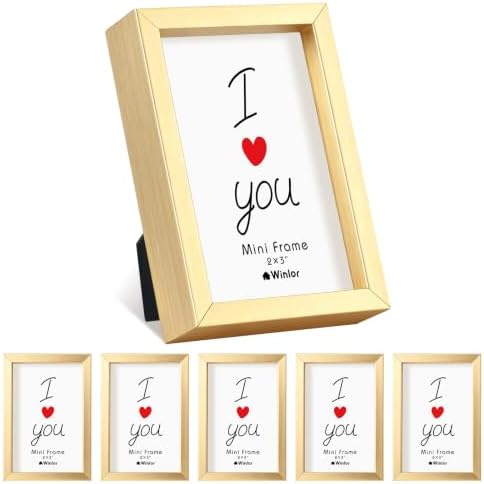 2x3 Mini Picture Frame Set of 6, FSC MDF Wood Small Photo Frame with Real Glass Front, Tiny Tabletop Display or Wall Decor for Wallet Size Photos, Mini Instant Prints & Small Photos, Gold by Unknown