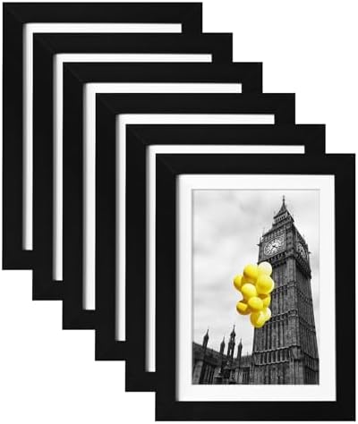 5x7 Picture Frame Set of 6, Display 4x6 with Mat or 5x7 Without Mat, Photo Frames for Wall Mounting or Table Top Display,Collage Wall Decor Gallery Wall Frame Set,Black by BSRHOME