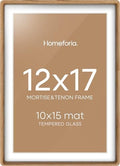 Homeforia 12x17 Mortise&Tenon Natural Oak Picture Frame, 10x15 Mat, Glass by Homeforia