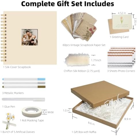 Vienrose Scrapbook Album Gift Set, 10x10 Inch, 40 White Pages, Off White - Image 5