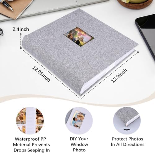 600 Pocket 4x6 Photo Album with Writing Space, Linen Cover, Grey - Image 2