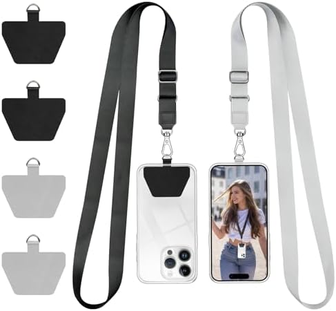 Doormoon Phone Strap Crossbody, Wrist Straps with Patch Cases Cell Phone Lanyards for Women Drop Protection Compatible with iPhone, Samsung, Google & Most Smartphones, 2 Pack, Black Grey by Doormoon