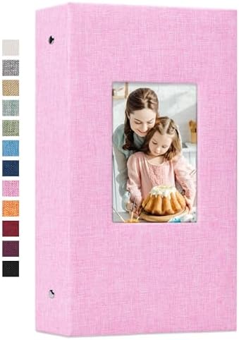 Vienrose 4x6 Photo Album,300 Pockets,Linen Cover with Window,Pink by Vienrose