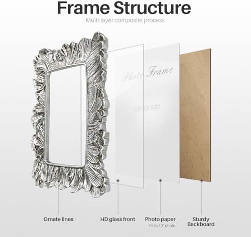 Cuspin 8x10 Picture Frame Silver Vintage Ornate Palm Leaf Resin Frame - Image 7