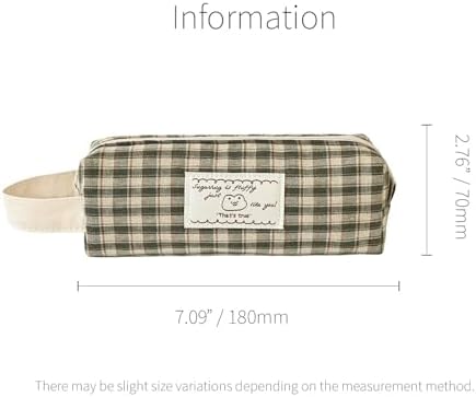 Monolike Unmatched Friends Fabric Check Block Pencil Case, Vintage green - Aesthetic Gingham Pastel Desk Organizer, Soft Padded Makeup Brush Case, Trendy Minimalist Stationery Pouch - Image 2