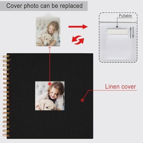 10 x 10 Inch Scrapbook Photo Album, Hardcover Kraft White Pages Arch Window Photo, Memory Book Linen Cover for Photos, Scrapbook Albums for Travel, Wedding Anniversary Christmas Baby 40 Pages, Black - Image 5