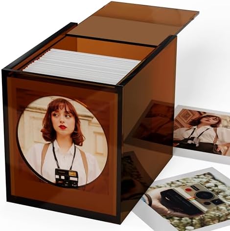 WINKINE Acrylic Polaroid Frame & Photo Storage Box for i-Type/600/SX-70 Films, 4.2''x3.5'' Film Frame, Vintage Box with Sliding Lid, Amber, 1 Pack by WINKINE
