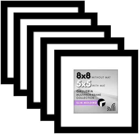 Americanflat 8x8 Picture Frame 5-Pack - Matted to 5x5 - Black by Americanflat