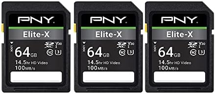 PNY 64GB Elite-X C10 U3 V30 SDXC Flash Memory Card 3-Pack, UHS-I, 4K UHD by PNY