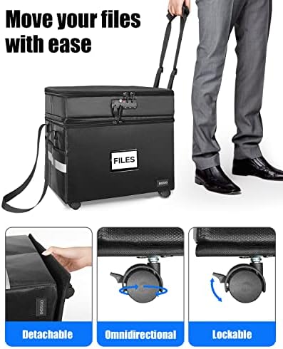 DEEGO 3 Layer Rolling File Box, Fireproof Document Box with Wheels - Image 2
