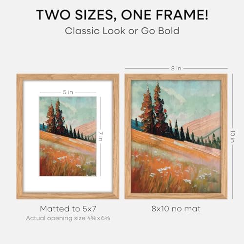 Homeforia 8x10 Natural Oak Picture Frame, High-End Wood, 5x7 Mat, Glass - Image 2