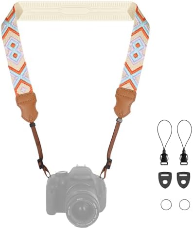 FIEIL Neck Strap Silicone Camera Straps - Padded Camera Strap, 1.5" Wide Adjustable Neck Strap - Compatible with Canon, Nikon, Sony, and More DSLR and Mirrorless Cameras (Orange purple khaki weave) by FIEIL