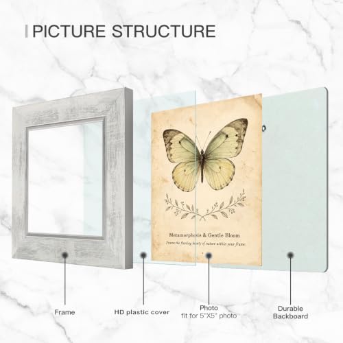 XUANLUO 5x5 Picture Frames Set of 4,Rustic Retro Photo Frame(White) - Image 3