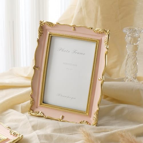 Cuspin 4x6 Cute Picture Frame Pink and Gold Vintage Ornate Resin Frame - Image 7