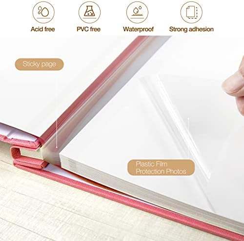 potricher Self Adhesive Photo Album 80 Pages, Linen cover, Pink - Image 4