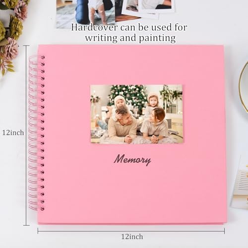 RECUTMS 12x12 Large Scrapbook 60 Pages Kraft Paper DIY Wedding Album Pink - Image 3