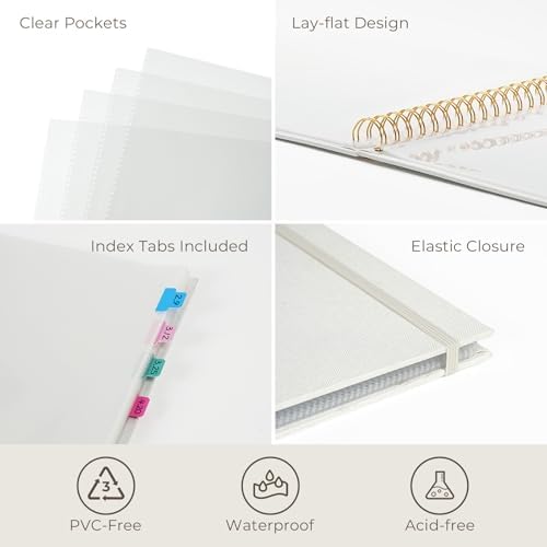 Vienrose Large Scrapbook Album 15.8 x 11.8 Inch, Linen Cover Photo Album with 12 Plastic Sleeves, Spiral Bound DIY Scrapbook for Photos, Kids Artwork, Certificates, Wedding Baby Travel, White - Image 5