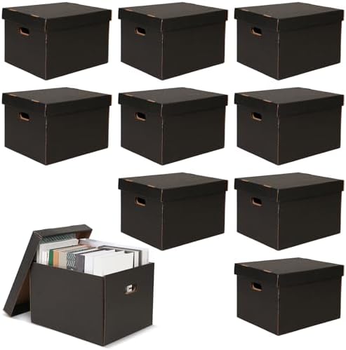 10 Pcs 15 x 12 x 10 Inch Archival Storage Cartons Acid Free, Black by Kritkin