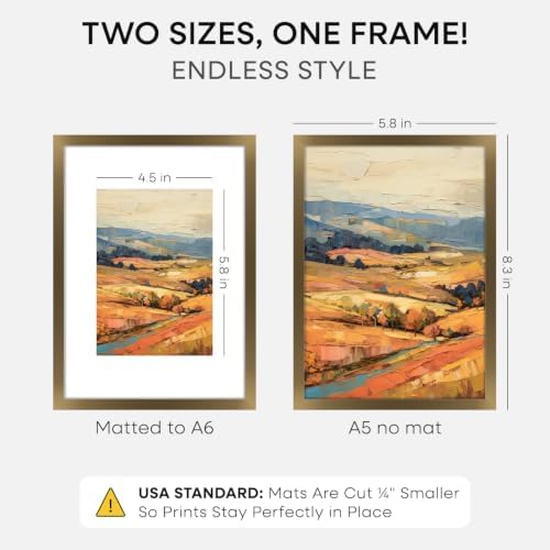 Homeforia A5 Bronze Picture Frame, High-End Metal, A6 Mat, Glass - Image 2