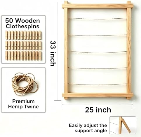 2026 Graduation Decorations Freestanding Wooden Photo Display Board with Clips - Class of 2026 Graduation Centerpiece Table Decorations,Large Picture Frame Collage Holds 30+ Photos (Natural Pine) - Image 2